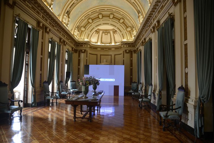 Detalhe da arquitetura restaurada da Casa da Democracia, centro cultural que futuramente vai ocupar o prédio histórico do Palácio Tiradentes, no centro do Rio de Janeiro 