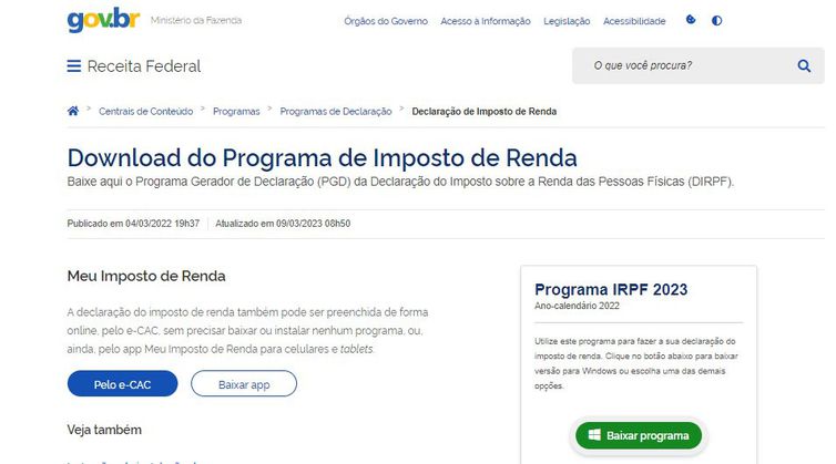 Brasília (DF), 09/03/2023 - IMPOSTO DE RENDA 2023 - A Receita Federal liberou o download do programa para a declaração do imposto de renda pessoa física 2023. Foto: Juca Varella/Agência Brasil